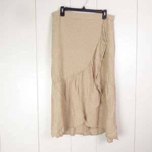 Madewell Linen Blend Skirt Womens Size 12 Ruffle Faux Wrap Tan Beige Lightweight